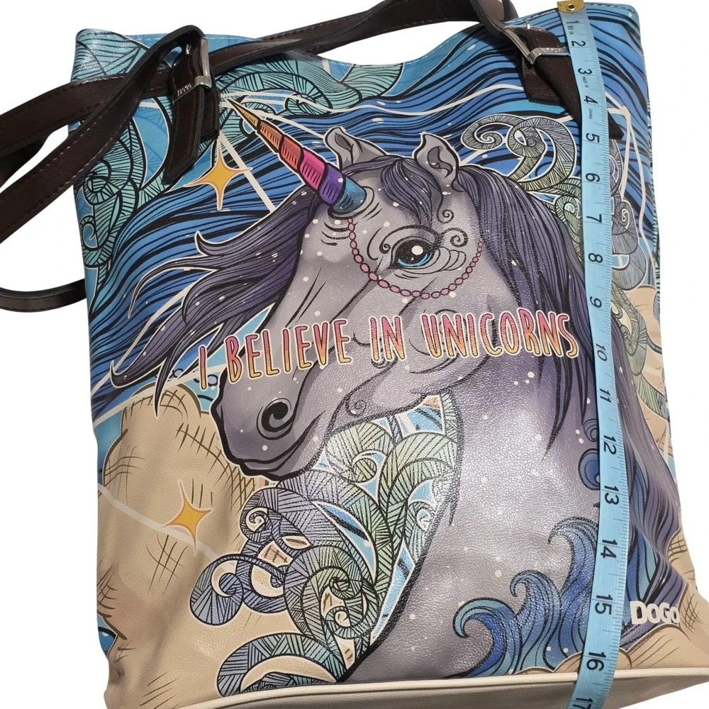DOGO I Believe in Unicorns Tote Bag Womens Large Multicolor Vegan Leather Art